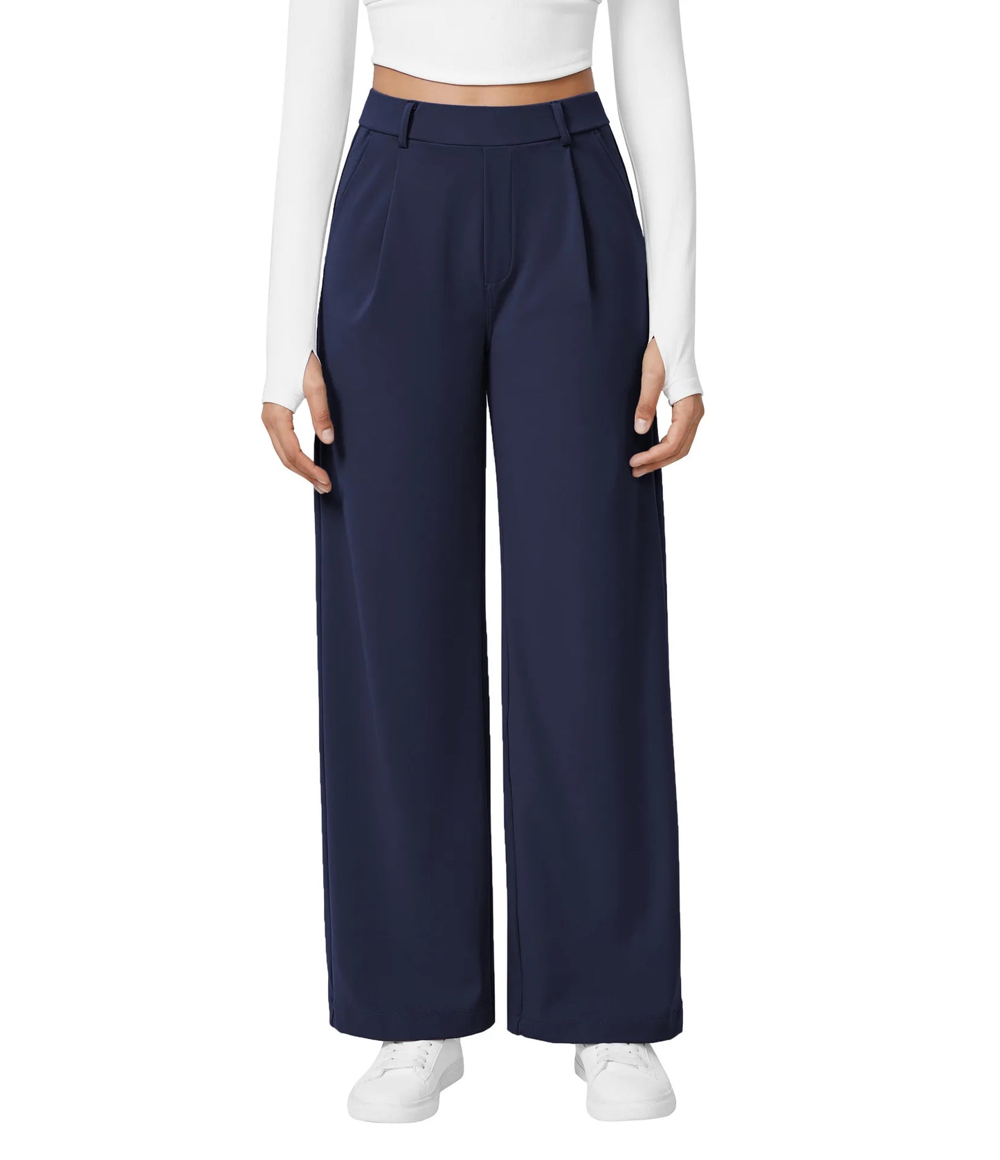 Flex High Waisted Work Pants Plicated Side Pockets Straight Leg Cargo Business Pants Straight-Leg Cut Breathable Versatile Wear