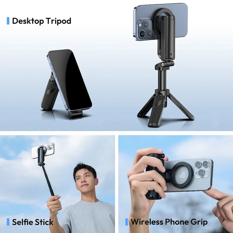  JJ03 Magnetic Phone Tripod Wireless Phone Grip Selfie Stick Desktop Tripod for Iphone 16 15 14 13 Pro Pro Max