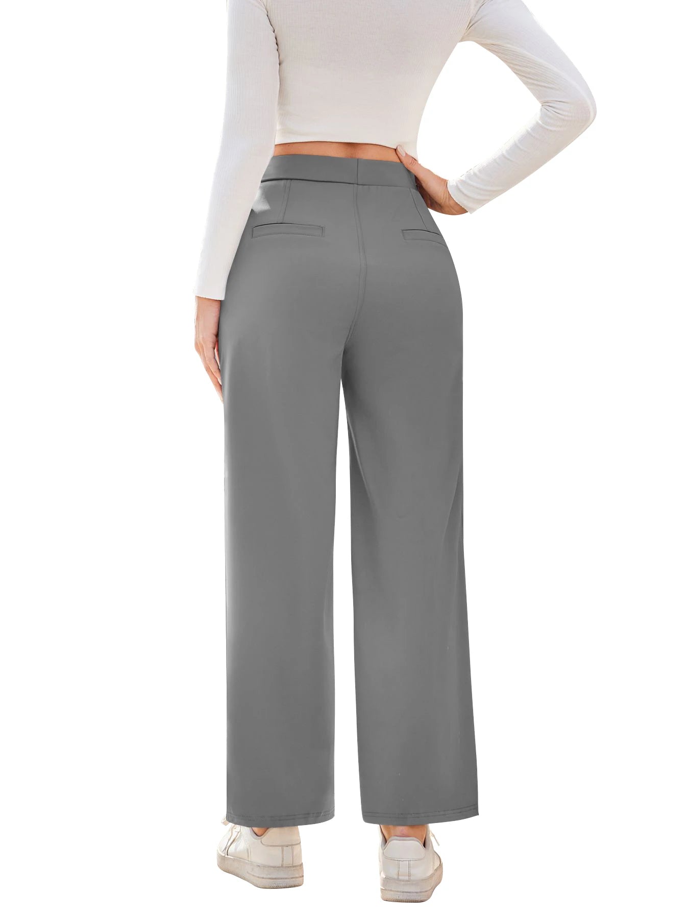 Flex High Waisted Work Pants Plicated Side Pockets Straight Leg Cargo Business Pants Straight-Leg Cut Breathable Versatile Wear