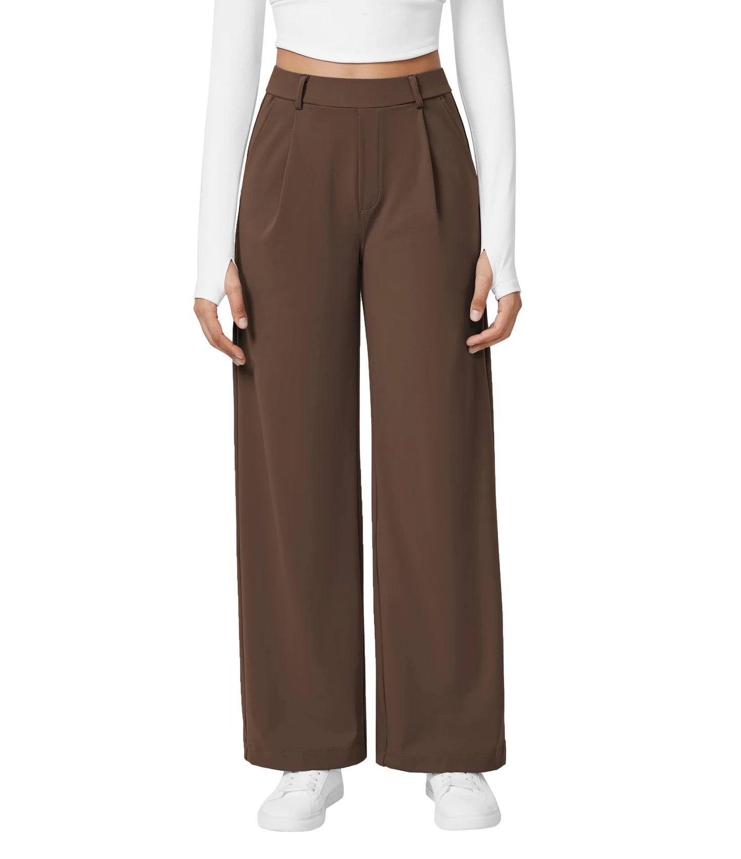 Flex High Waisted Work Pants Plicated Side Pockets Straight Leg Cargo Business Pants Straight-Leg Cut Breathable Versatile Wear