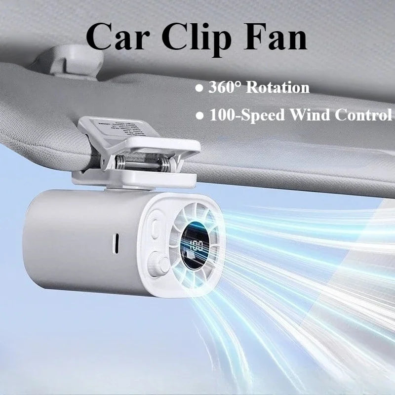 Car Clip on Fan with 360 Rotate 100 Speeds Wind Adjustable USB Rechargeable Personal Cooling Fan Mini Handheld Electric Fan