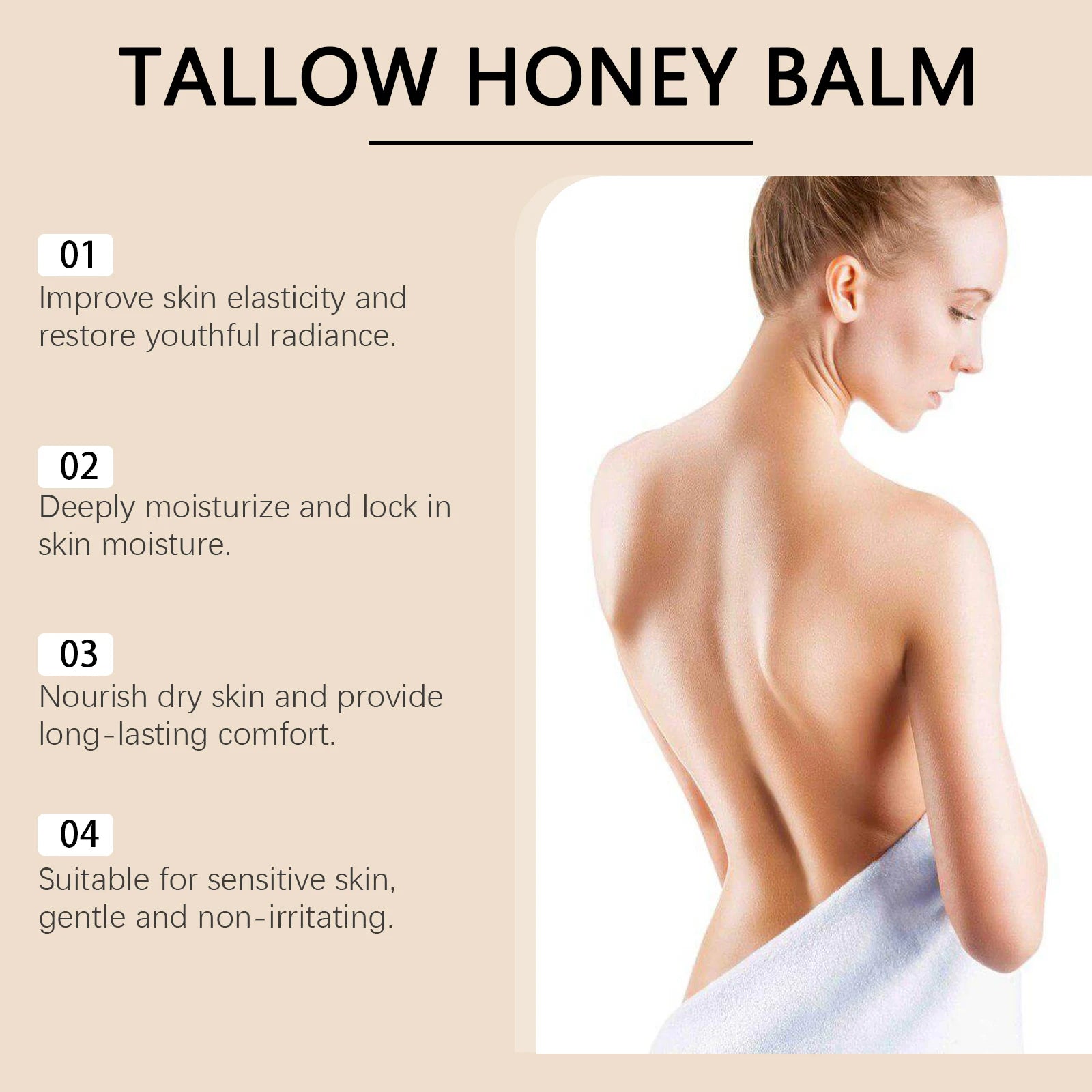 Beef Tallow Honey Balm Organic Grass Fed Whipped Moisturizer Cream Nourishes Hydrates Soft Smooth Skin Face Body Natural Lotion