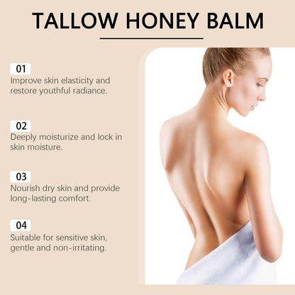Beef Tallow Honey Balm Organic Grass Fed Whipped Moisturizer Cream Nourishes Hydrates Soft Smooth Skin Face Body Natural Lotion