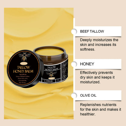 Beef Tallow Honey Balm Organic Grass Fed Whipped Moisturizer Cream Nourishes Hydrates Soft Smooth Skin Face Body Natural Lotion
