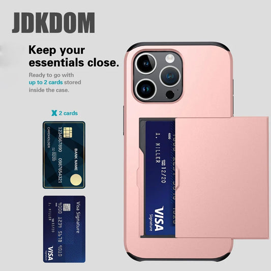 Slide Card Slot Wallet Phone Case for Iphone 16 15 14 plus 13 12 Mini 11 Pro Max Shockproof Card Bag Cover for Iphone 16E