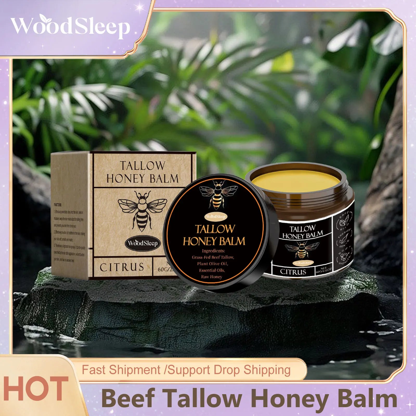 Beef Tallow Honey Balm Organic Grass Fed Whipped Moisturizer Cream Nourishes Hydrates Soft Smooth Skin Face Body Natural Lotion