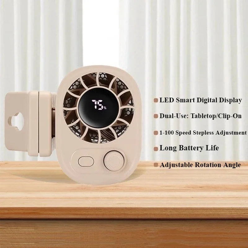 Car Clip on Fan with 360 Rotate 100 Speeds Wind Adjustable USB Rechargeable Personal Cooling Fan Mini Handheld Electric Fan