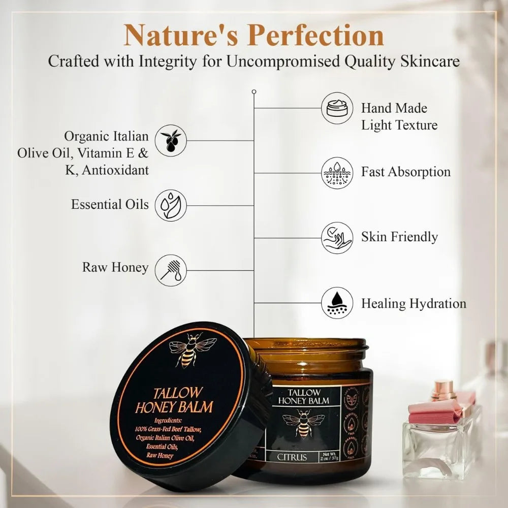 Hot Tangerine Body Tallow Balm with Raw Honey Handmade Body Cream AllNatural Fed Beef Tallow Balm Skin Soft Smooth