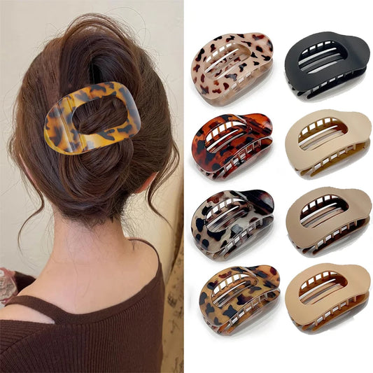 Oval Flat Hair Clips for Women - Large Round Claw Clips featuring Elegant Leopard Design and French Concord Hair Accessories