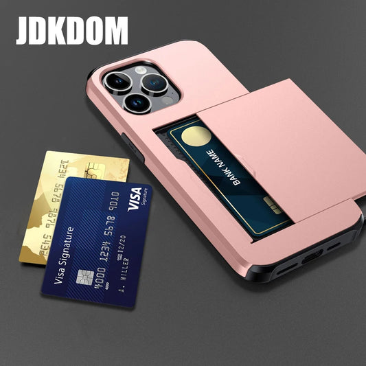 Slide Card Slot Wallet Phone Case for Iphone 16 15 14 plus 13 12 Mini 11 Pro Max Shockproof Card Bag Cover for Iphone 16E