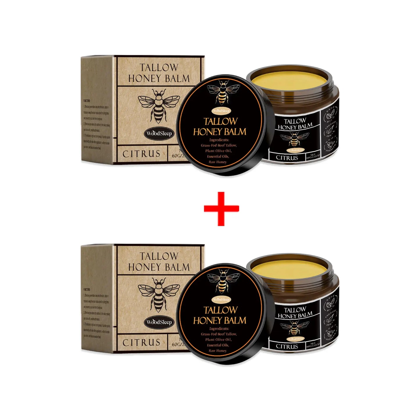 Beef Tallow Honey Balm Organic Grass Fed Whipped Moisturizer Cream Nourishes Hydrates Soft Smooth Skin Face Body Natural Lotion