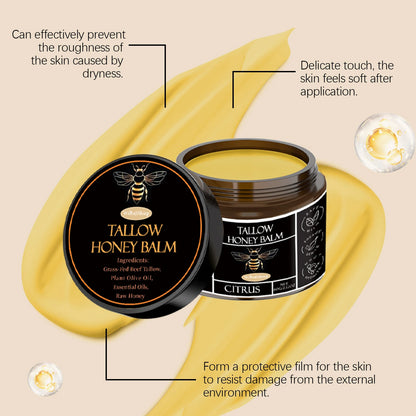 Beef Tallow Honey Balm Organic Grass Fed Whipped Moisturizer Cream Nourishes Hydrates Soft Smooth Skin Face Body Natural Lotion