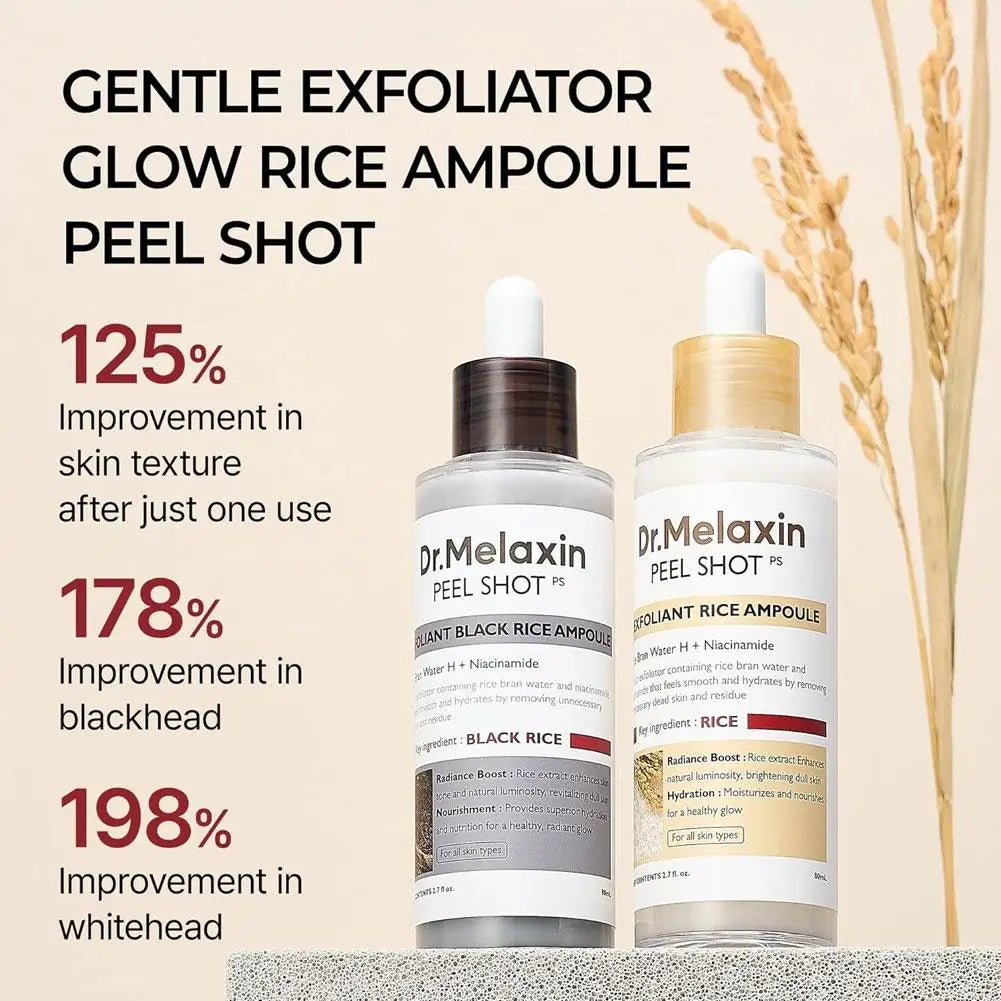 [Dr.Melaxin Official] Peel Shot Glow Rice Ampoule Duo - Serums for Brightening, Exfoliating, and Moisturizing - Suitable for All Skin Types