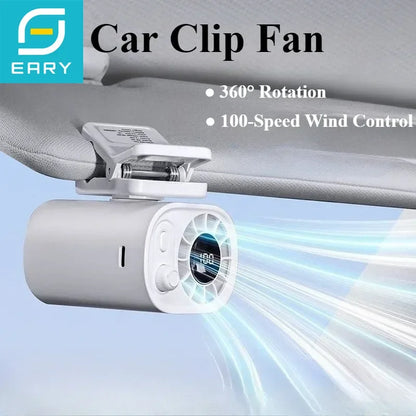 Car Clip on Fan with 360 Rotate 100 Speeds Wind Adjustable USB Rechargeable Personal Cooling Fan Mini Handheld Electric Fan