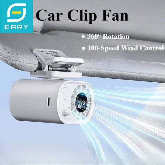 Car Clip on Fan with 360 Rotate 100 Speeds Wind Adjustable USB Rechargeable Personal Cooling Fan Mini Handheld Electric Fan