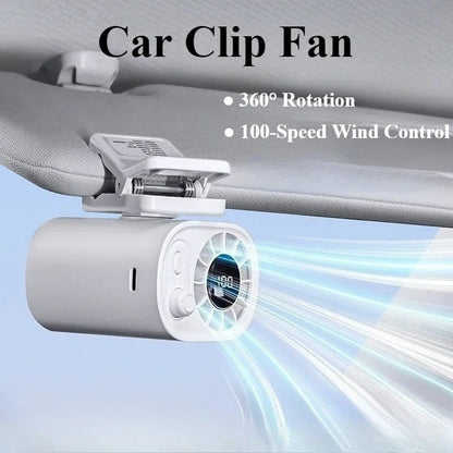 Car Clip on Fan with 360 Rotate 100 Speeds Wind Adjustable USB Rechargeable Personal Cooling Fan Mini Handheld Electric Fan